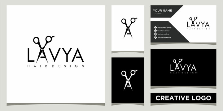haircut salon and fashion logo design template with business card design