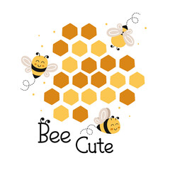 poster with cute  bees and honeycomb