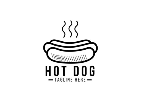 Logo Of Hotdog. Hot Dog Fast Food Logo Design Template. 