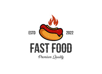 Logo of hotdog. Hot dog fast food logo design template. 