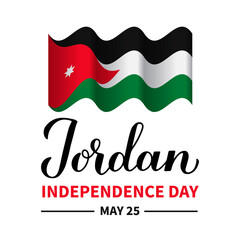 Jordan Independence Day typography poster. Jordanian Holiday celebrate on May 25. Easy to edit vector template for banner, flyer, sticker, greeting card, etc