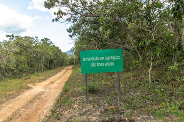 educational sign on a rural road in the city of S&atilde;o Gon&ccedil;alo do Rio Preto, State of Minas Gerais, Brazil