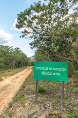 educational sign on a rural road in the city of S&atilde;o Gon&ccedil;alo do Rio Preto, State of Minas Gerais, Brazil