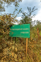 educational sign on a rural road in the city of São Gonçalo do Rio Preto, State of Minas Gerais, Brazil
