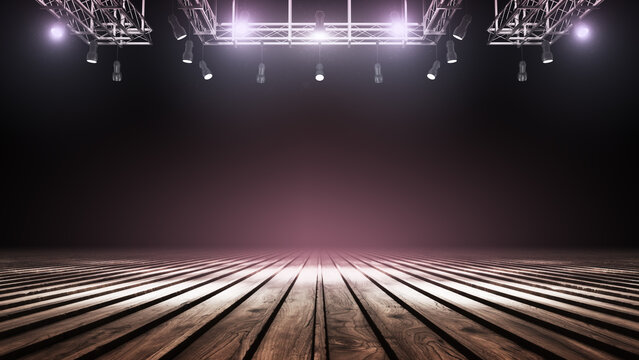 Realistic boards and flashe on dark background. Texture boards in dark background. Background for product demonstration or mockup. 3d