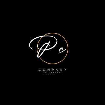 Initials PC logo monogram with simple circle line style
