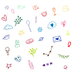 Hand Drawn Doodle Icons colored pencil drawing baclground design