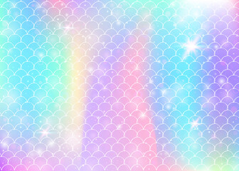 Princess mermaid background with kawaii rainbow scales pattern.