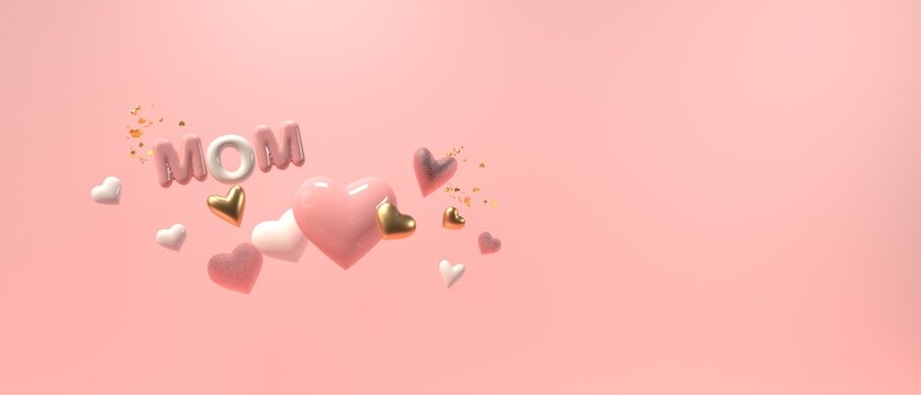 Mothers day theme with pink hearts - 3D render