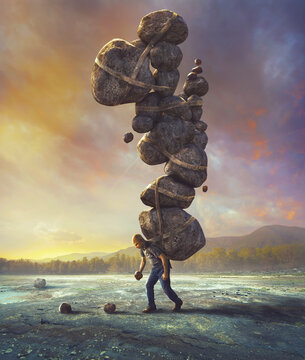 Man carrying heavy rocks