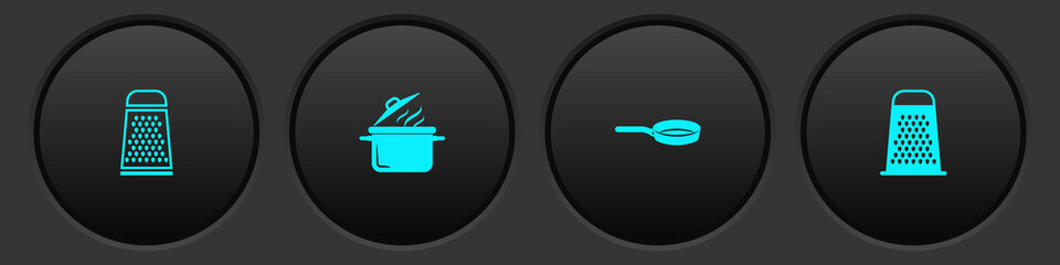Set Grater, Cooking pot, Frying pan and icon. Vector