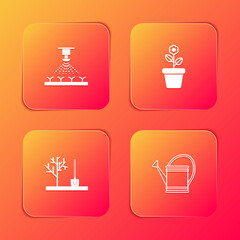 Set Automatic irrigation sprinklers, Flower pot, Planting tree the ground and Watering can icon. Vector