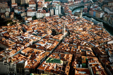 Bilbao old town, aerial drone view