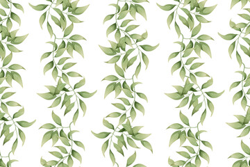 Seamless pattern with a vertical pattern of green leaves. Wallpaper, fabric, wrapping paper, scrapbooking paper