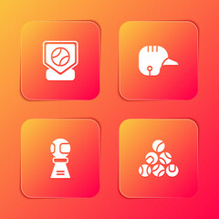 Set Baseball base, helmet, Award cup with baseball and icon. Vector