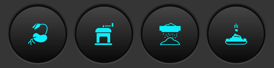 Set Sprout, Manual coffee grinder, Sifting flour and Seed icon. Vector