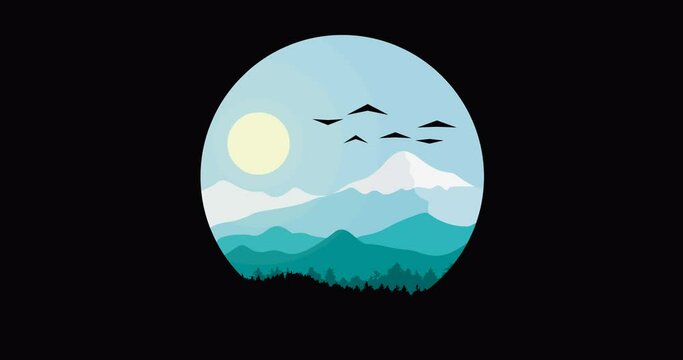 bluish mountain cloud landscape circle animation