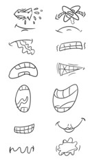 different types of cartoon mouth on white background 