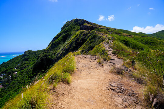 Dirt path heading towards Lanikai Pillbox in Kailua, in the East of Oahu in Hawaii, United States