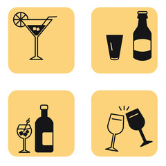 Alcohol and cocktails icons set . Alcohol and cocktails pack symbol vector elements for infographic web