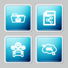 Set line Folder download, Share file, Car sharing and Methane emissions reduction icon. Vector