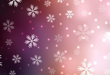 Light Pink vector texture with colored snowflakes, stars.