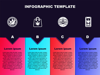 Set line Stop marijuana, Shopping bag of, Legalize and Online buying. Business infographic template. Vector