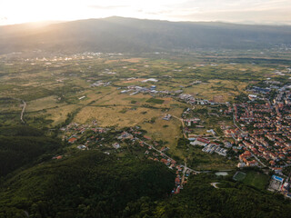 Aerial Sunset view of town of Petrich, Bulgaria