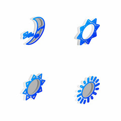 Set Isometric line Sun, Moon icon, and icon. Vector