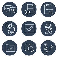 Approve icons set . Approve pack symbol vector elements for infographic web