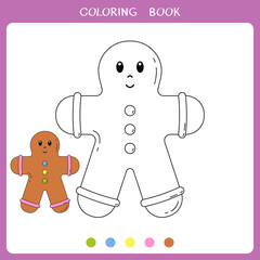 Simple educational game for kids. Vector illustration of cute gingerbread for coloring book