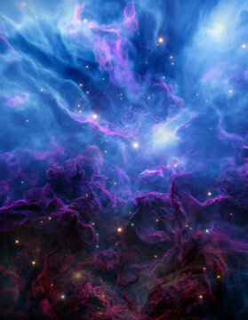 Nebula in outer space, planets and galaxy