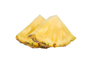 Pineapple piece isolated on white background. Fresh pineapple chunk macro.