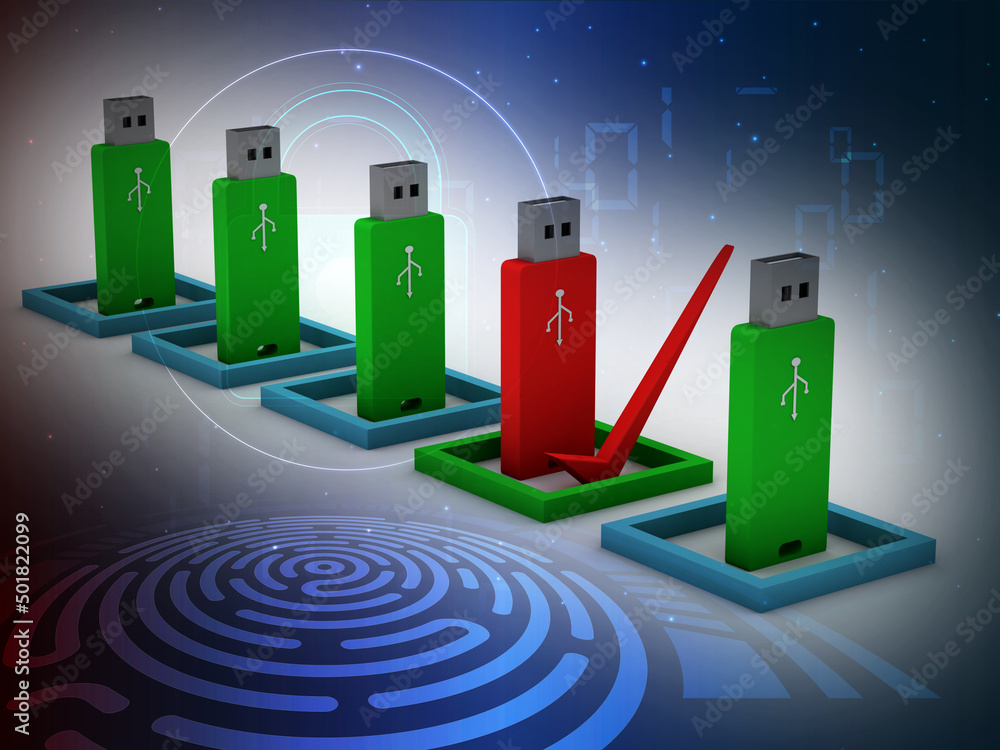 Poster 3d illustration pendrive check mark list
