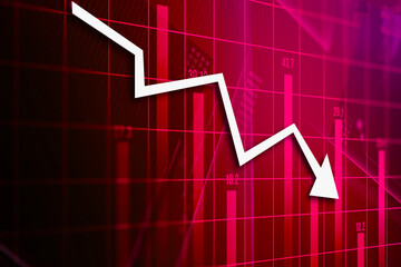 Abstract financial background with downtrend line graph and bar chart