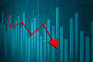 Abstract financial background with downtrend line graph and bar chart