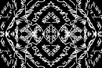 seamless Black and white caleidoscope gradient flower and leaf line art pattern of indonesian culture traditional tenun batik ethnic dayak ornament for wallpaper ads background 