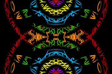 seamless colourful caleidoscope gradient flower and leaf line art pattern of indonesian culture traditional tenun batik ethnic dayak ornament for wallpaper ads background 