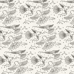birds cartoon pattern with ouline drawing
