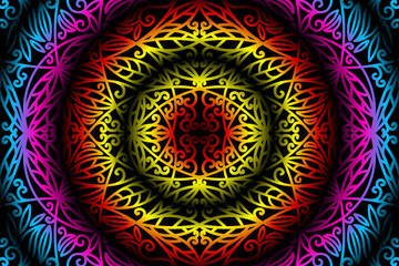 seamless colourful caleidoscope gradient flower and leaf line art pattern of indonesian culture traditional tenun batik ethnic dayak ornament for wallpaper ads background 