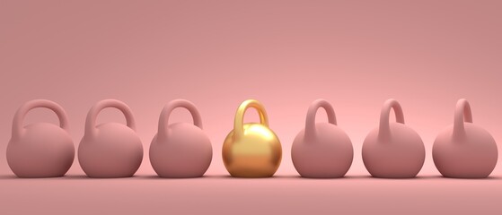 Golden fitness bob, standing out from the crowd. 3D Render