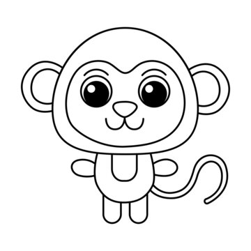 Monkey cartoon coloring page illustration vector. For kids coloring book.