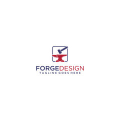 Fototapeta premium Anvil and Hammer Logo Design template