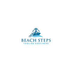 Boat Logo and Steps Design Template Vector Graphic Branding Element.