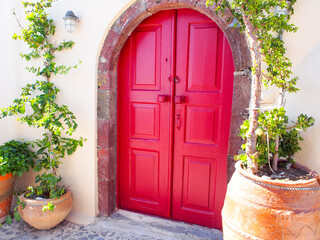red door in Santorini