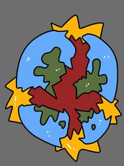 cartoon broken earth on gray background
