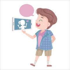 smart caucasian little boy speaking