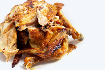 Grilled chicken, Thai style food on white background.