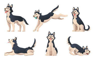 Set of cartoon husky dog in various poses © YG Studio