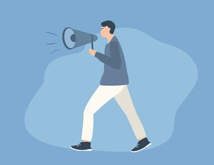 vector illustration in a flat style - a man shouting something into a megaphone
